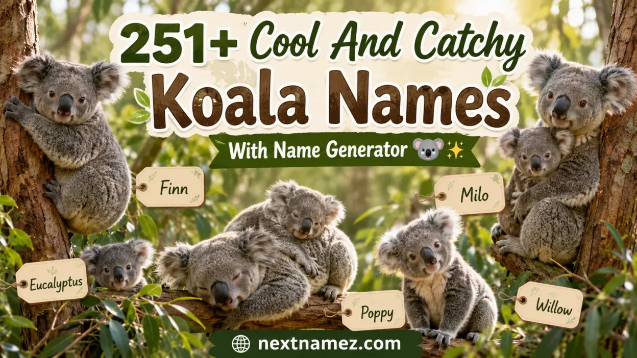 251+ Cool And Catchy Koala Names featuring adorable koalas in an Australian eucalyptus forest with creative naming ideas.