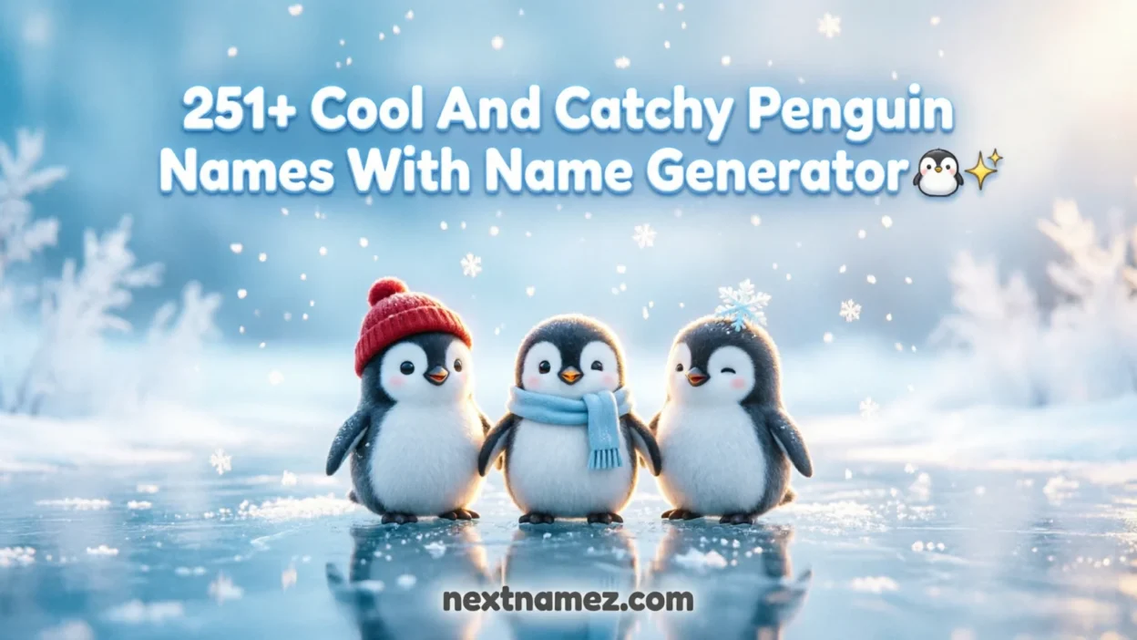 “251+ Cool And Catchy Penguin Names featured blog image with cute penguins on icy background and winter theme design”