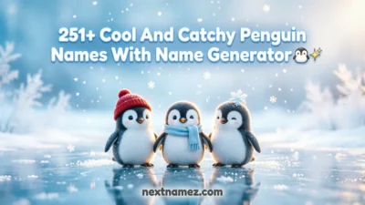 “251+ Cool And Catchy Penguin Names featured blog image with cute penguins on icy background and winter theme design”