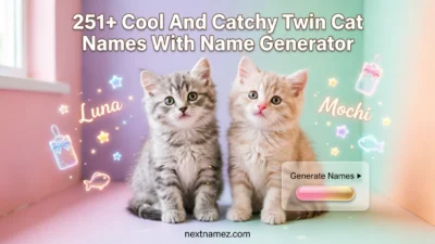 Two cute twin kittens sitting together in a cozy creative setting representing twin cat name ideas and a name generator concept.