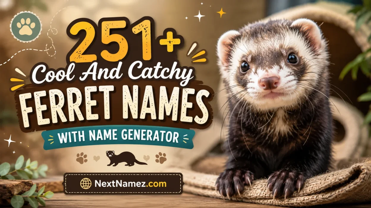 Cute ferret with 251+ cool and catchy ferret names featured image.