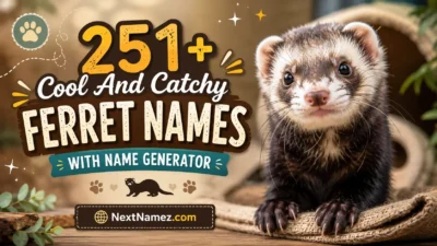Cute ferret with 251+ cool and catchy ferret names featured image.