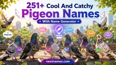Cool and catchy pigeon names with generator concept featuring pigeons in a peaceful park with creative naming ideas.