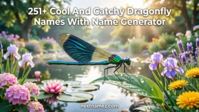 251+ Cool And Catchy Dragonfly Names With Name Generator featuring a colorful dragonfly with beautiful wings in a nature-inspired setting.