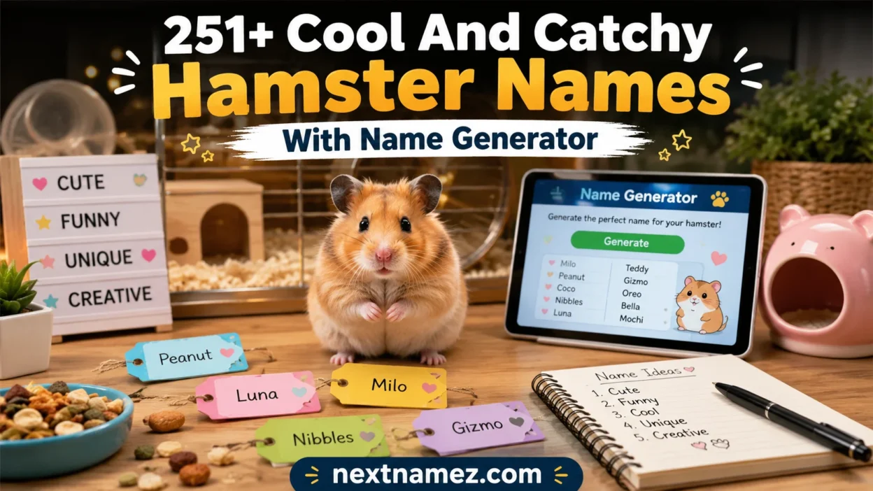 251+ Cool And Catchy Hamster Names With Name Generator featuring an adorable hamster and creative naming ideas for pet owners.