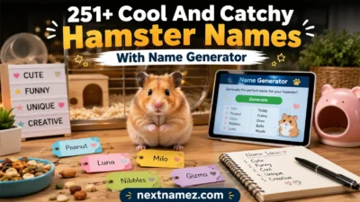 251+ Cool And Catchy Hamster Names With Name Generator featuring an adorable hamster and creative naming ideas for pet owners.