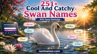 Majestic white swan on a lake with creative swan names and name generator concept for 251+ Cool And Catchy Swan Names With Name Generator